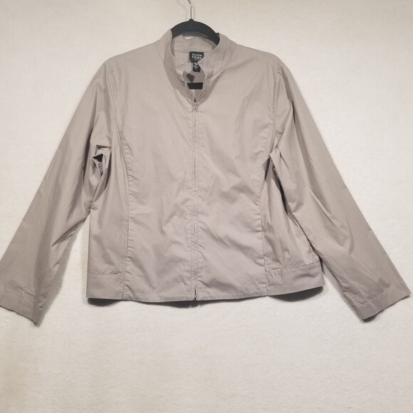 EILEEN FISHER PL Petite Stretch Cotton Jersey Jacket Full Zip Sweatshirt Khaki - Picture 1 of 7